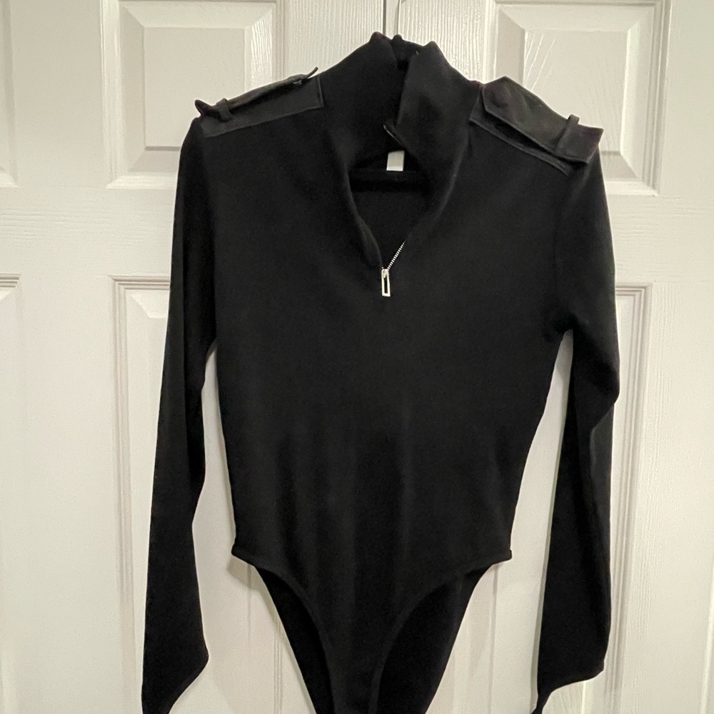 Dion Lee Black Long-Sleeve Zip-Neck Bodysuit Sweater